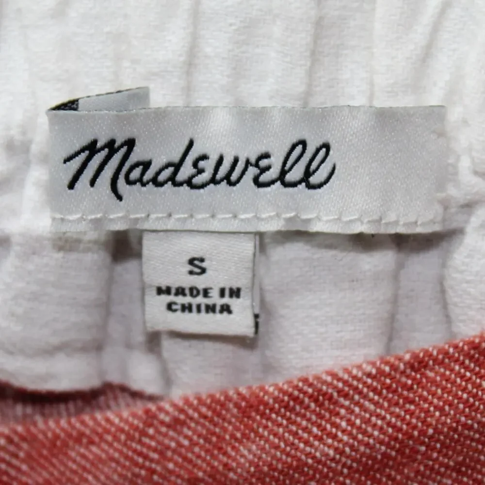 Madewell Huston Wide Leg Linen Crop Pants Red White Stripe Linen Pull-On Small - Picture 6 of 9